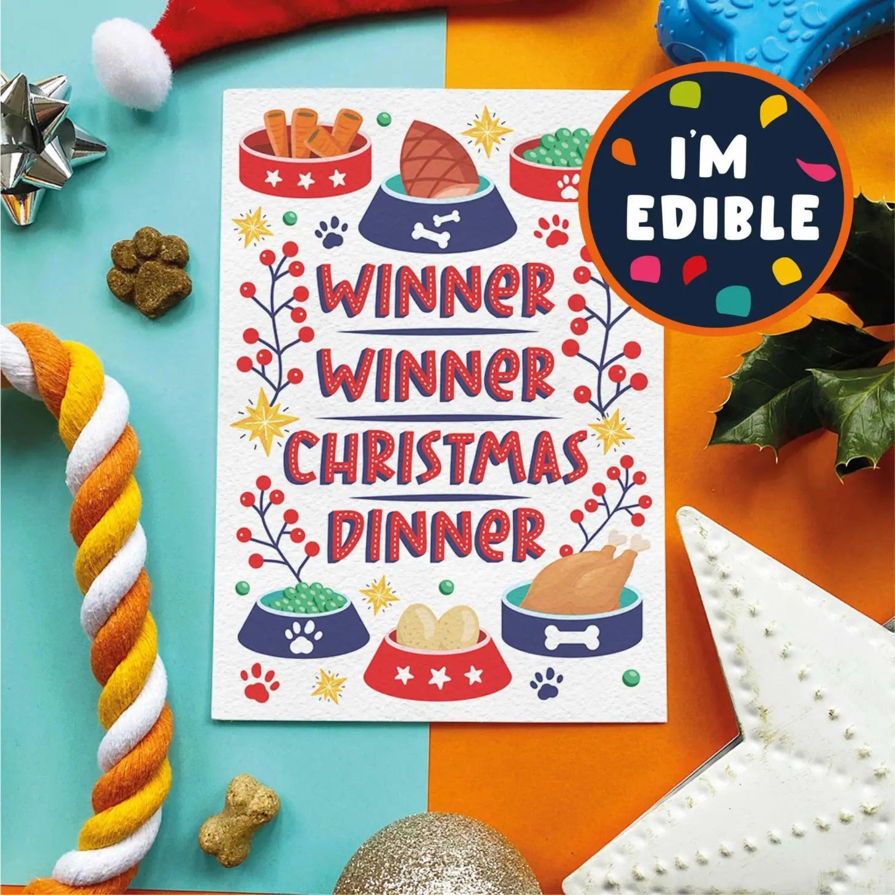 Edible Card For Dogs - Winner Winner Christmas Dinner - Pooch Luxury