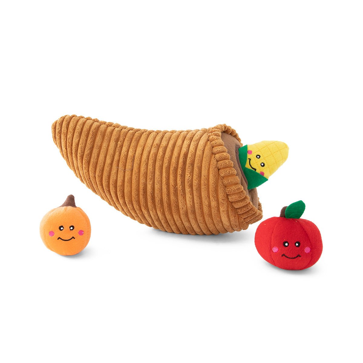 Fall Harvest Burrow Dog Toy - Cornucopia + 3 Squeaker Veggies - Pooch Luxury