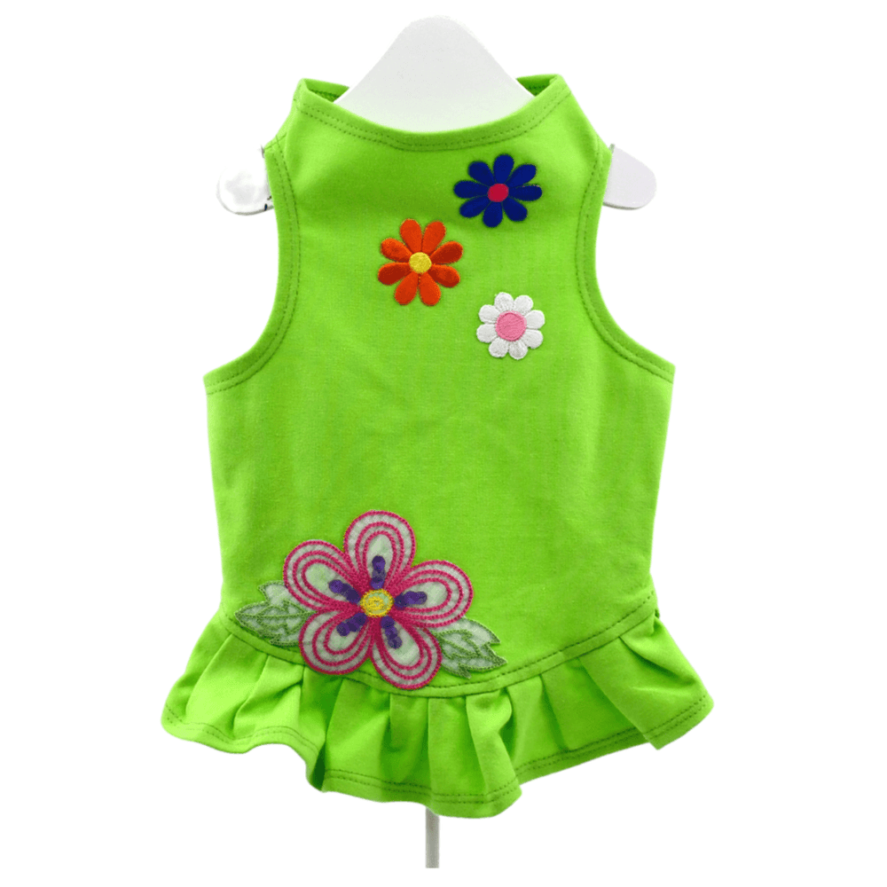 Flower Power Flounce Dress - Lime Green - Pooch Luxury