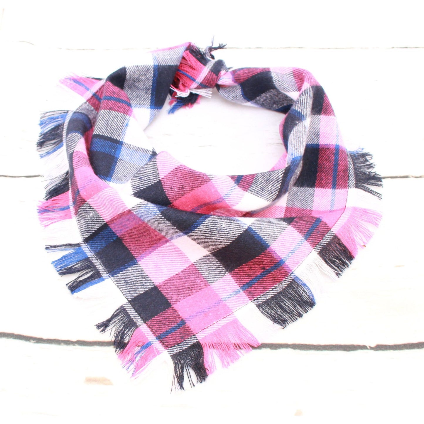 Frayed Raspberry Plaid Bandana - Pooch Luxury