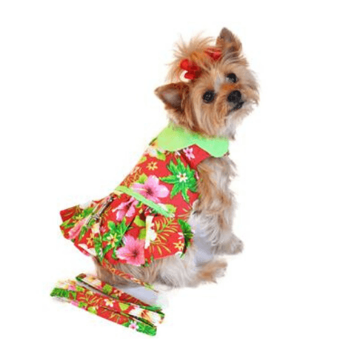 Hawaiian Red Hibiscus Designer Dog Dress - Pooch Luxury