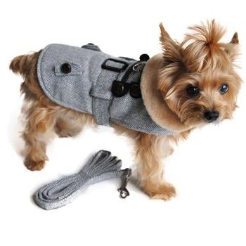 Herringbone Dog Coat with Leash - Pooch Luxury