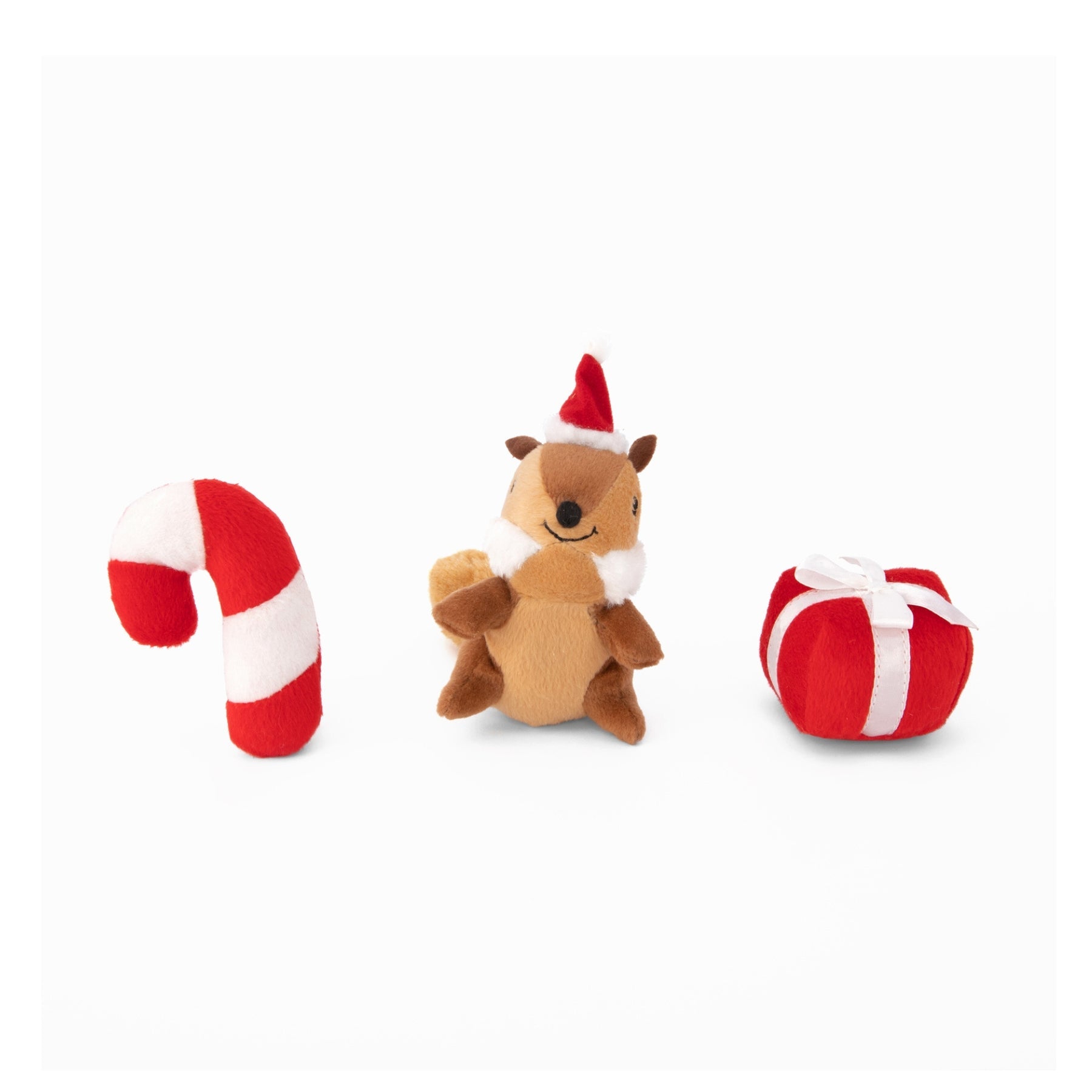 Miniz Christmas Squeaker Dog Toys - Squirrel, Candycane & Present - Pooch Luxury