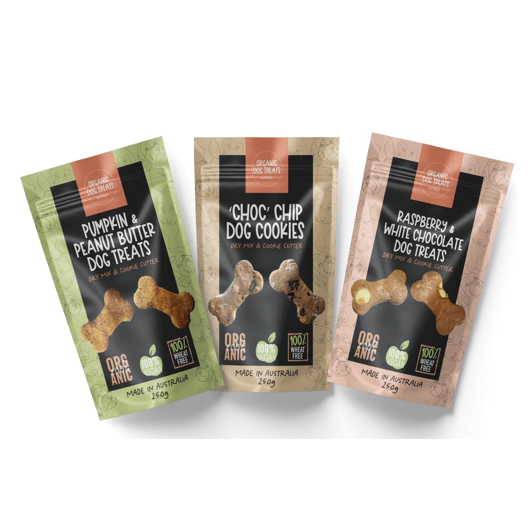 Organic Choc Chip & Peanut Butter Dog Treat Packet Mix & Cookie Cutter - Pooch Luxury