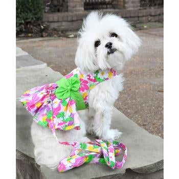 Pink Hawaiian Floral Dress with Matching Leash - Pooch Luxury