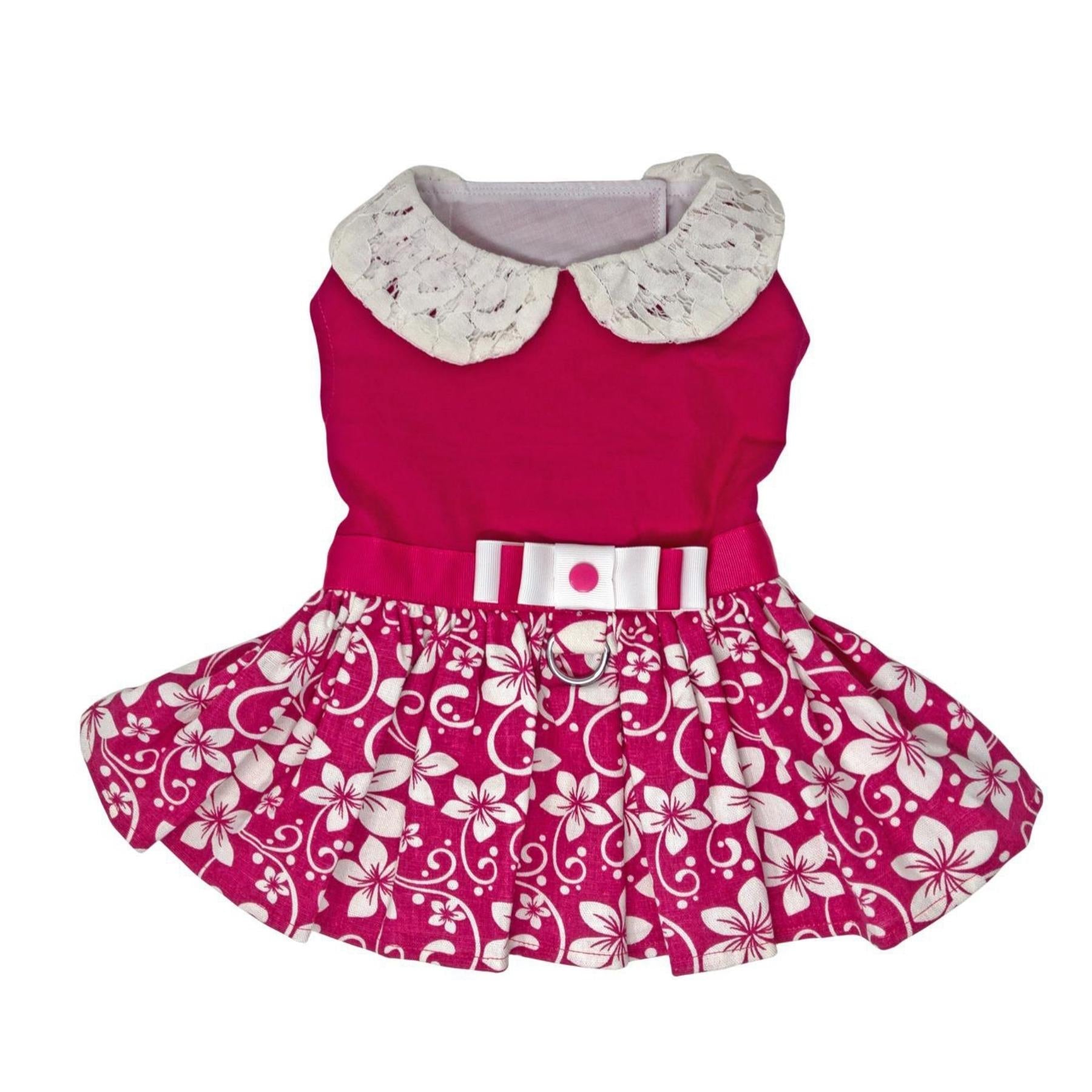 Pink Hibiscus Dress with Matching Leash - Pooch Luxury