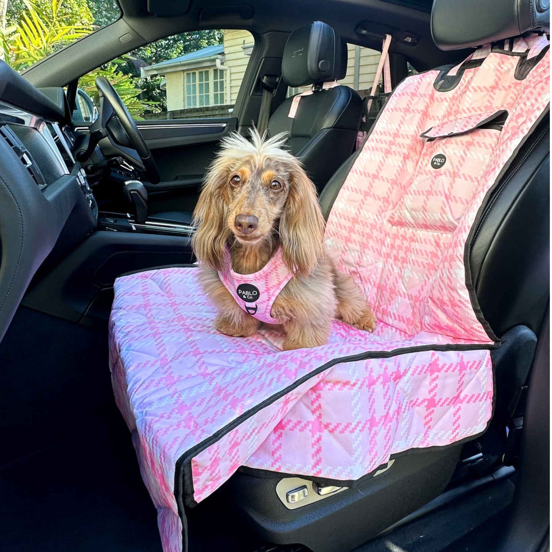 Pink Houndstooth Deluxe Single Car Seat Cover - Pooch Luxury