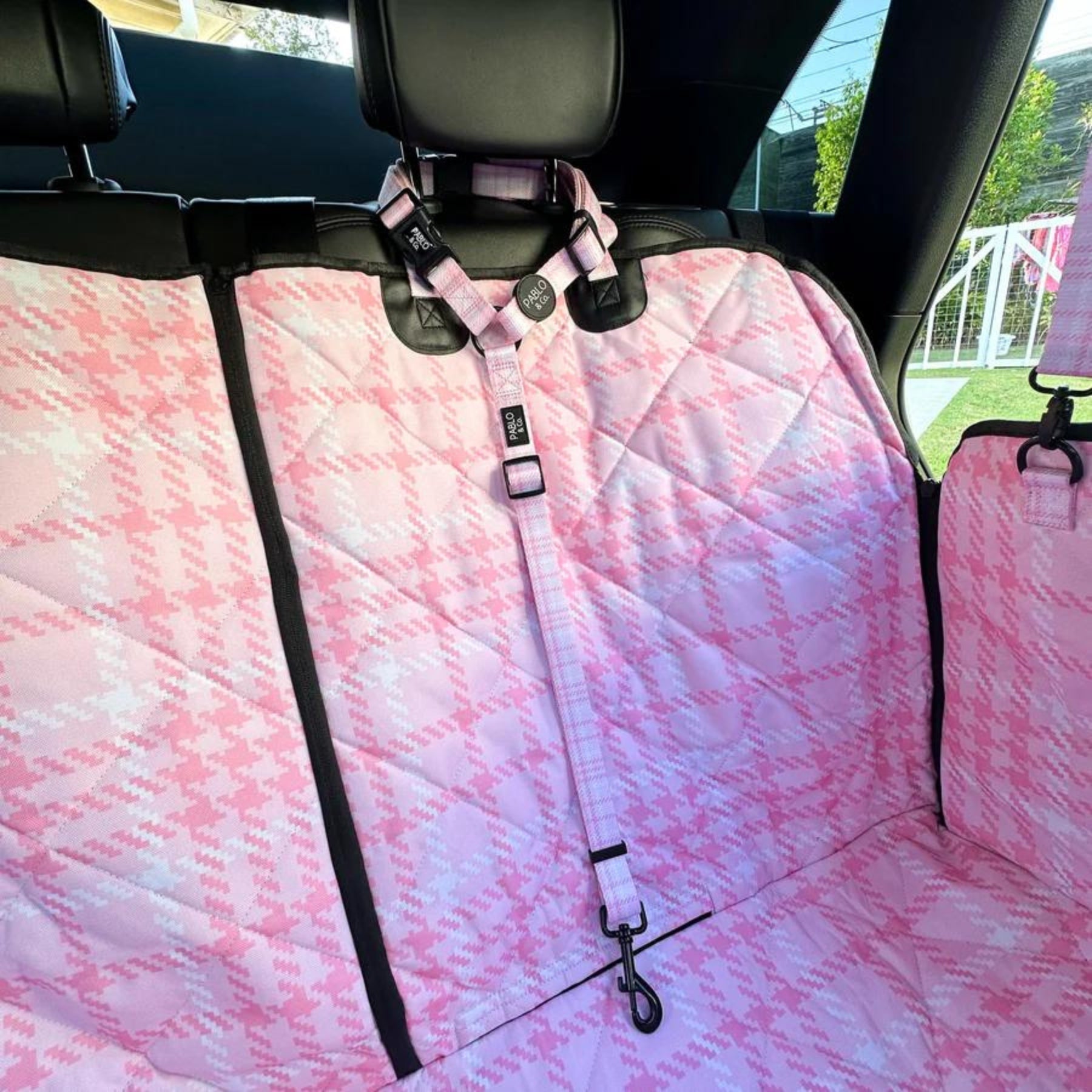 Pink Houndstooth Headrest Car Restraint - Pooch Luxury