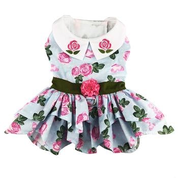 Pink Rose Harness Dress with Matching Leash - Pooch Luxury