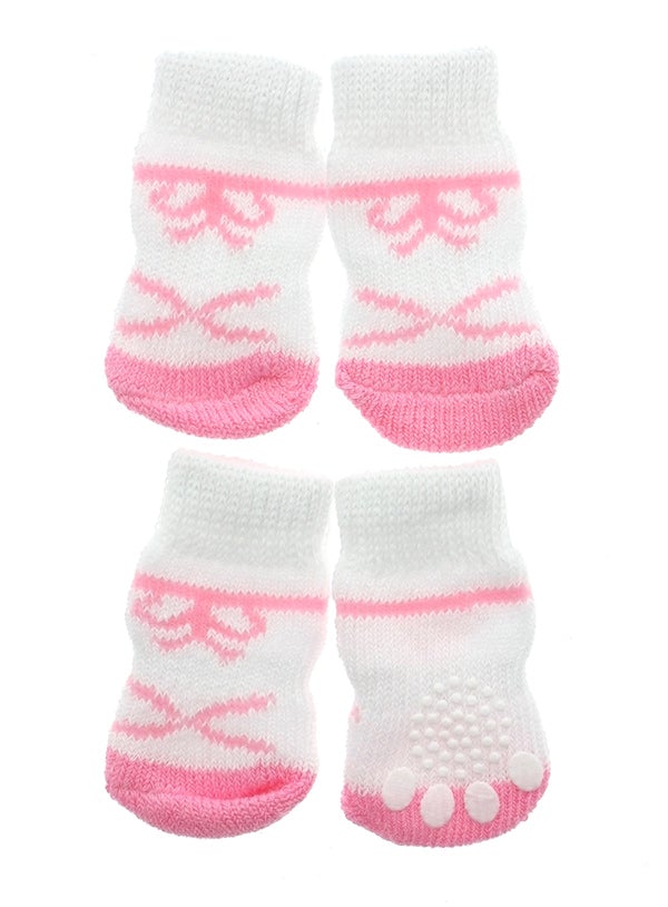 Pink & White Bow Tie Pet Socks - Pooch Luxury