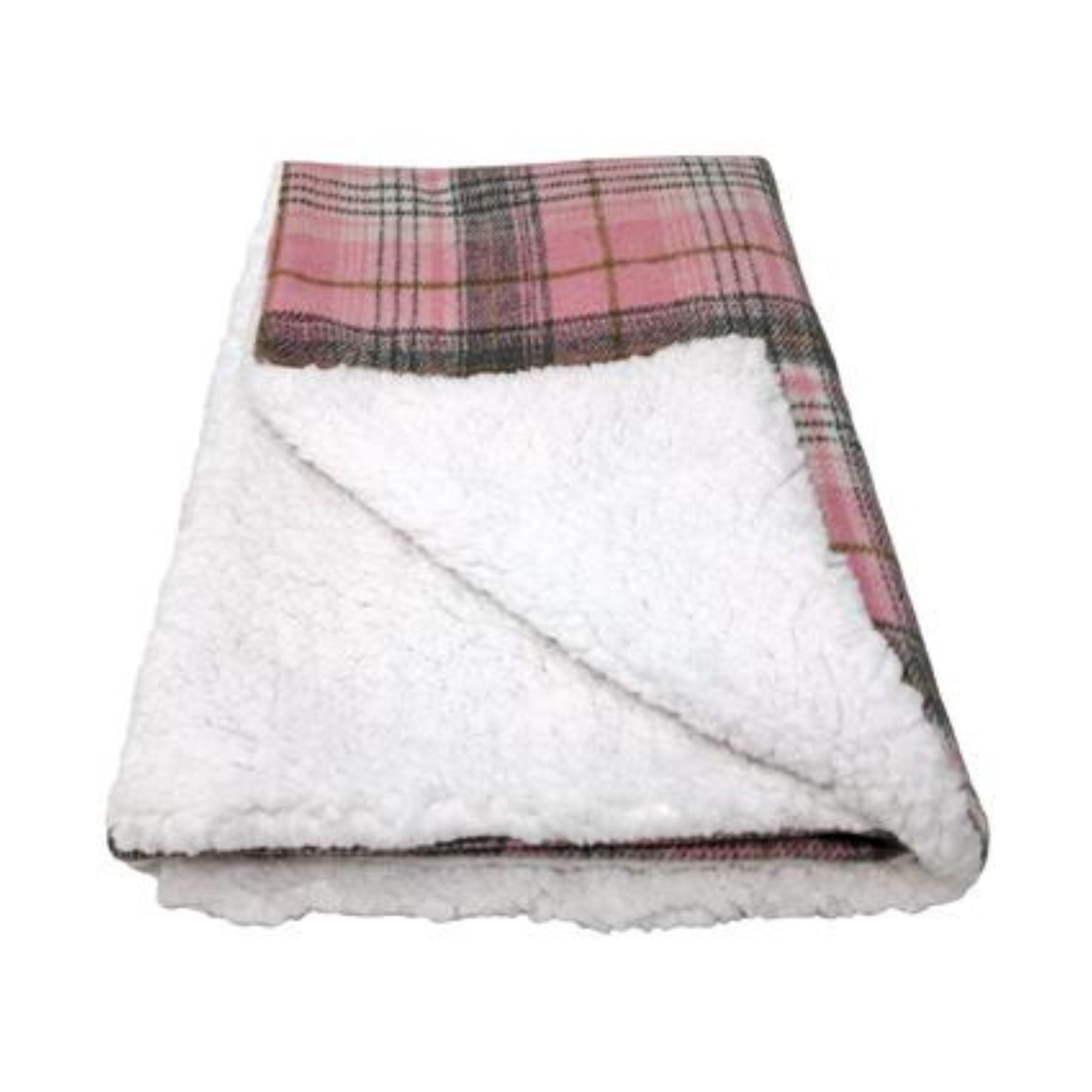 Sherpa-Lined Dog Blanket - Pink & White Plaid - Pooch Luxury
