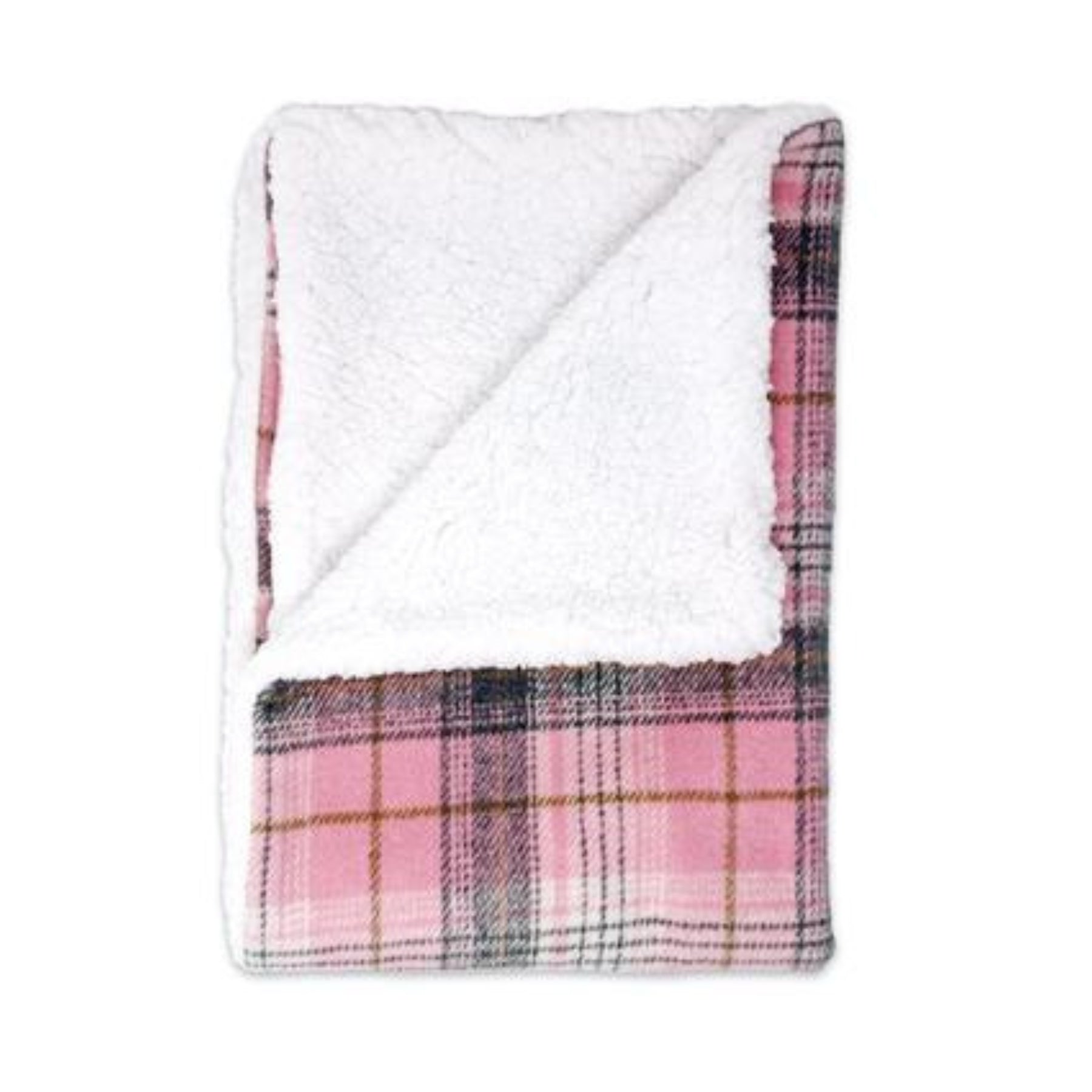 Sherpa-Lined Dog Blanket - Pink & White Plaid - Pooch Luxury