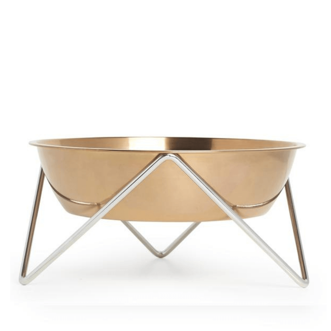 Woof Luxe Dog Bowl - Chrome / Bronze - Pooch Luxury