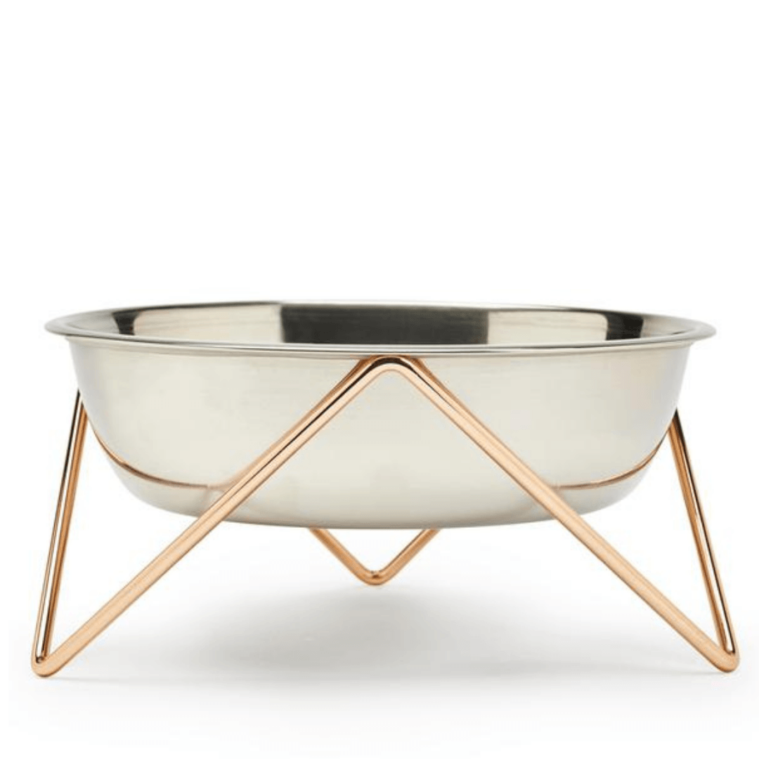 Woof Luxe Dog Bowl - Copper / Chrome - Pooch Luxury