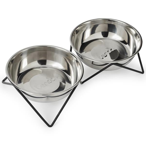 Woof Woof Double Dog Bowl - Black / Chrome - Pooch Luxury